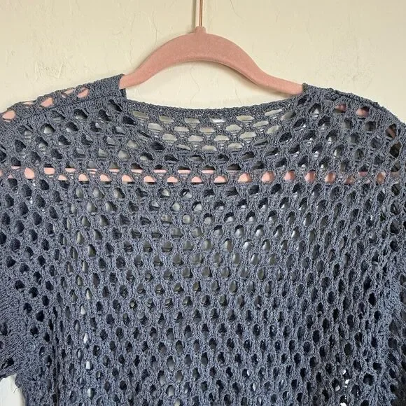 Womens Blue Open Knit Beachy Boho Bell Sleeve Sweater Size L Festival Beach - Picture 11 of 13